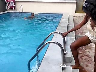 Saved from drowning, now ride this young ebony teen's squirting pussy poolside!