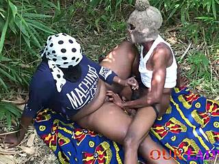 Chubby Nigerian BBW Housewife's Fat Black Ass Pounded by BBC Vigilante in African Bush