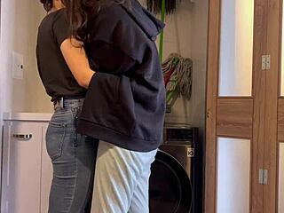 hot kissing turns to pussy licking orgasms on washer!