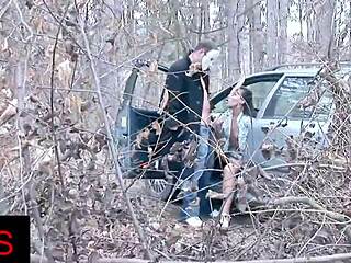 sublime blonde slut's anal pounding in forest car ride