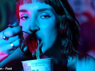 sexy redhead femdom feet crush noodles lick toes