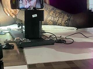 Huge pussy milf slut squirts on homemade machine toy in black amateur