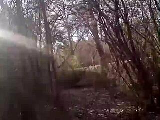 sexy latina trans outdoor anal toy play in forest