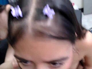 two latinas suck cock begging for double facial