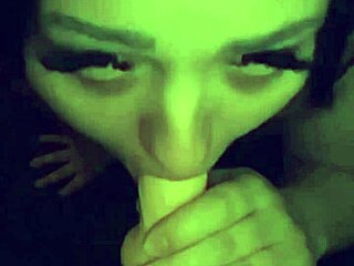 Slut Worships Monster Cock Dildo With Her Mouth