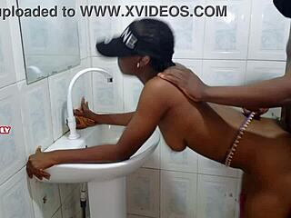 petite ebony's tight black pussy stretched wide in homemade amateur pounding