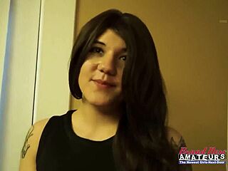 adorable brunette emma fingers her shaved pussy and big clit during footjob pov