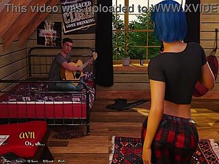 busty blue-haired grunge babe gives juicy handjob in room 🔥💦