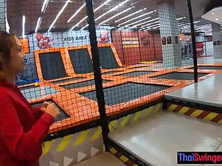 thai amateur milf girlfriend bounces trampoline then fucked hard at home