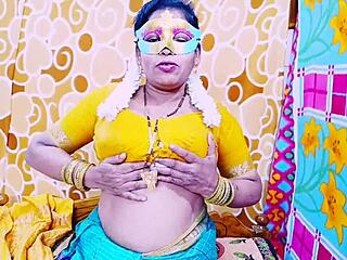 Desi bhabhi fingers shaved pussy with dirty Telugu talk