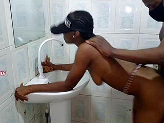 petite ebony's tight black pussy stretched wide in homemade amateur pounding