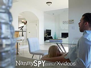 nanny earns job with blonde's small tits big dick workout