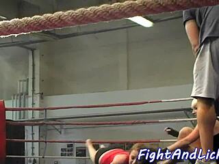 i love wrestling these european redhead babes' shaved pussies