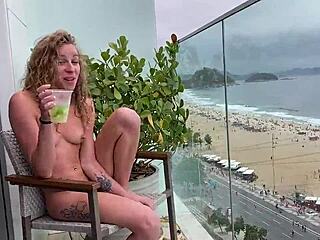 brazilian teen gets her tight ass creampied outdoors on rio's sunny balcony