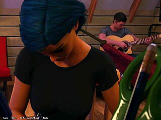 busty blue-haired grunge babe gives juicy handjob in room 🔥💦