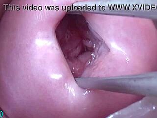 lesbian slides tube into peehole to piss deep in her lover's uterus