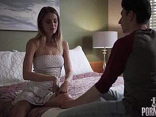 Blonde milf seduces with big tits and ass, craving creampie taboo lust.