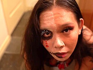Asian Cosplay Halloween Slut Deepthroats For Huge Facial