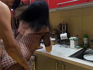 stockings milf anal heats up kitchen homemade