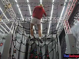 thai amateur milf girlfriend bounces trampoline then fucked hard at home