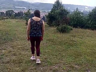 Amateur chubby latina flashes huge tits pussy in forest exhibition