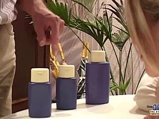 naughty grandpa pounds teen on massage table doggystyle cumshot