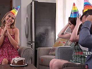 birthday girl gets group fucked in wild threesome