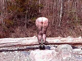 Big ass milf in fishnet pantyhose and heels teases beach pussy solo 😍🍑