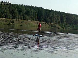 skinny tall slut flashes pink bikini beach garden