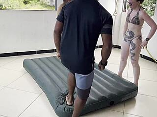 two juicy big tits babes need talented stud to fill air mattress wet pussies