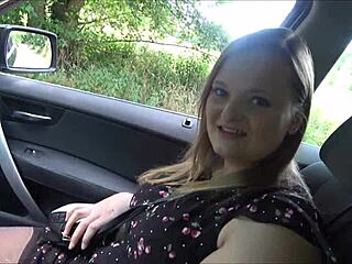 Blonde German slut begs for monster cock creampie on outdoor car adventure!