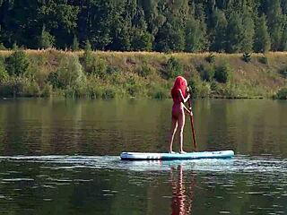 skinny tall slut flashes pink bikini beach garden