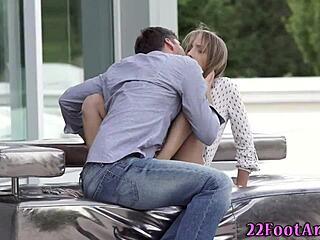 Euro Babe's Footjob Strokes Cock to Eruption