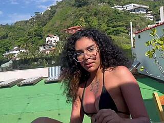 Sexy 18+ Brazilian crossdresser fucks publicly on beach