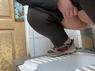 mature milf sneaks into hospital toilet for secret wet pee session