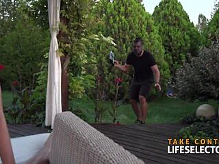 Blonde neighbors ride big cocks in hardcore group titty fuck