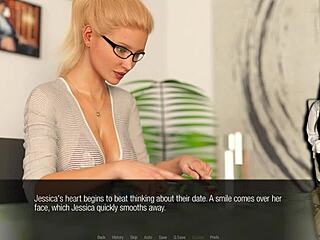 jessica oneil's stockings upskirt tease turns into hard office blowjob