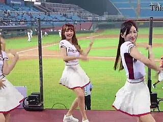 sexy cheerleaders dance with perfect bodies on baseball field