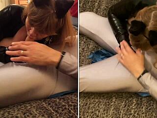 granny catwoman gags deep on batman thick cock