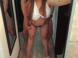 Horny milf roommate mirrors steamy sex ending in hot cumshot mouth finish