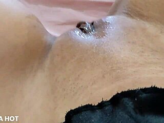 woke horny in bed fingering wet lingerie-clad natural tits solo