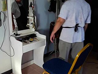 whoa, nude barber makes curvy lady strip 😏 scissors out!