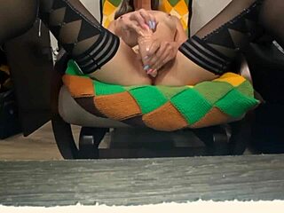 babe in stockings caresses tight pussy thinking about big cock play