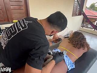 inked teen pays tattoo with crazy wet pussy ride