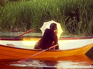 Beautiful brunette boat ride builds to foot cum finale