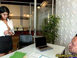 Classy European pornstar model pussyfucked hard missionary in office with facial!