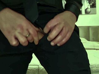 Elegant gown hides throbbing cock's dirty handjob moans