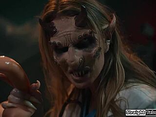 Cock hungry petite slut waits in basement for monster threesome