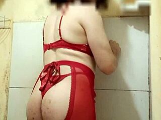 sexy cd lingerie tease flaunts tiny cock miniskirt