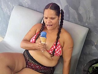 giant chocolate cock fills ass at ice cream shop